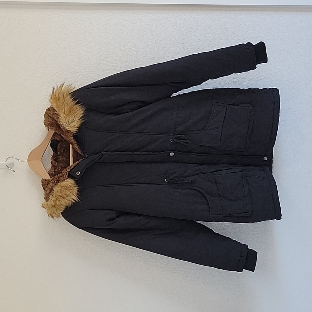 Women's Hooded Faux Fur Parka Military Style Jacket Sz 8